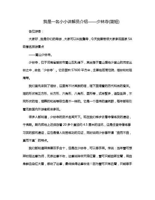 我是一名小小讲解员介绍——少林寺(简短)