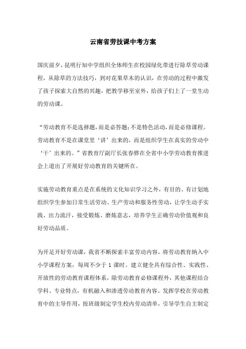 云南省劳技课中考方案
