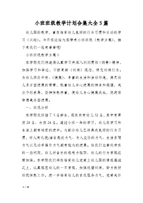 小班班级教学计划合集大全5篇