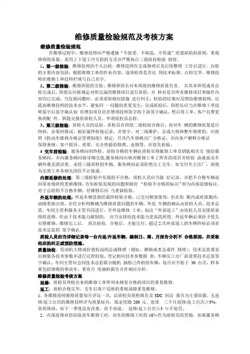 维修质量检验规范及考核方案