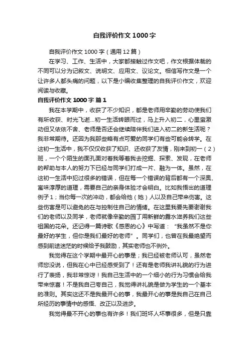 自我评价作文1000字