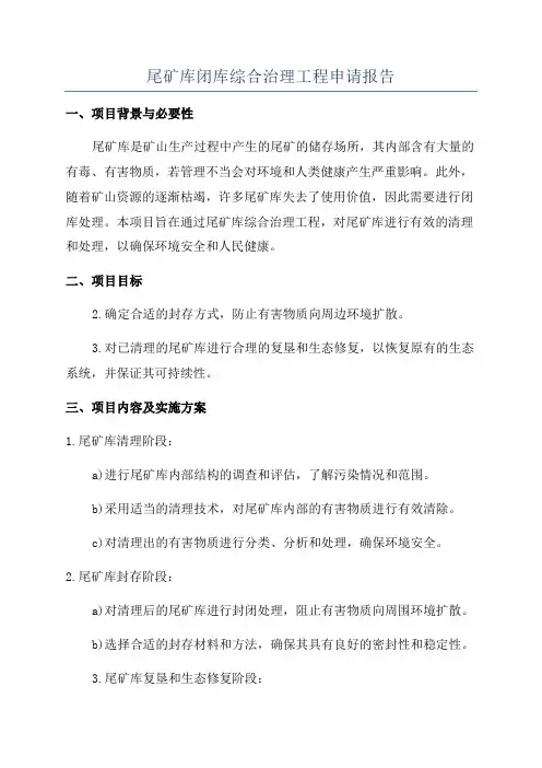 尾矿库闭库综合治理工程申请报告