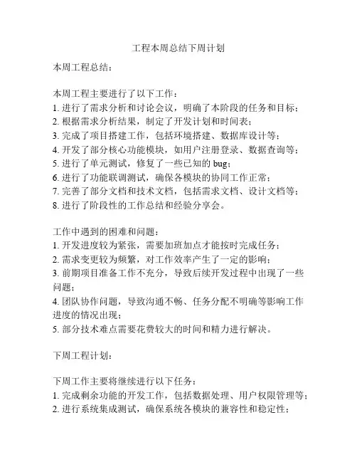 工程本周总结下周计划
