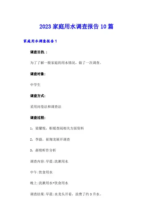 2023家庭用水调查报告10篇