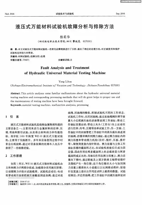 液压式万能材料试验机故障分析与排除方法