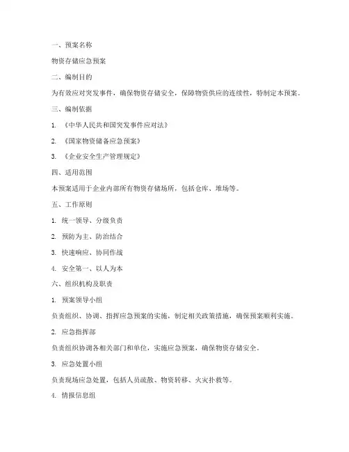 物资存储应急预案模板范文