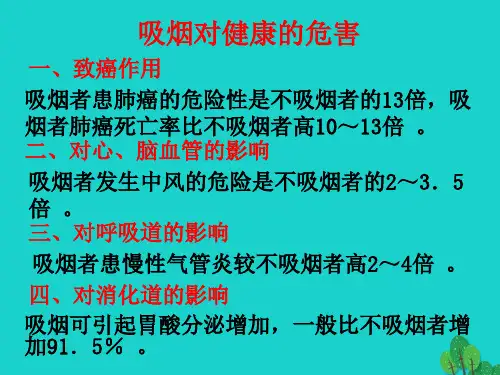 七年级生物下册 第二单元 第三章 第一节 吸烟的危害 吸烟对健康的危害课件 冀少版