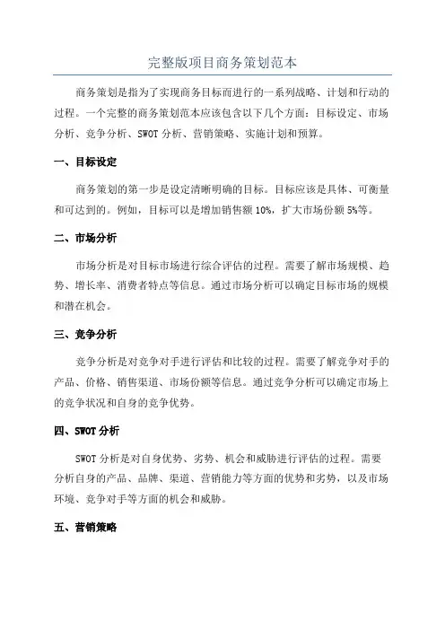 完整版项目商务策划范本