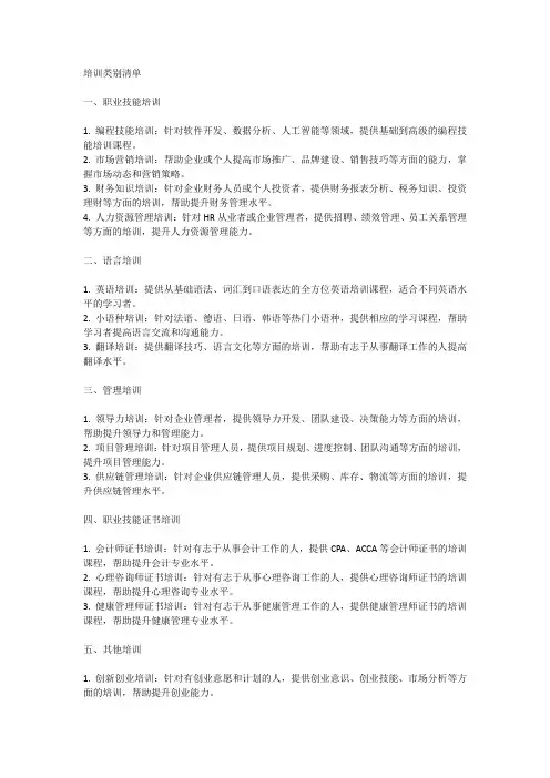 培训类别清单目