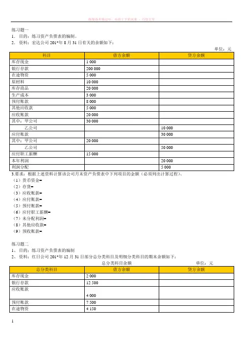 会计从业基础资产负债表题
