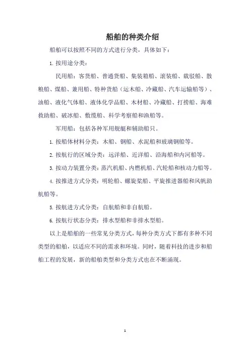 船舶的种类介绍