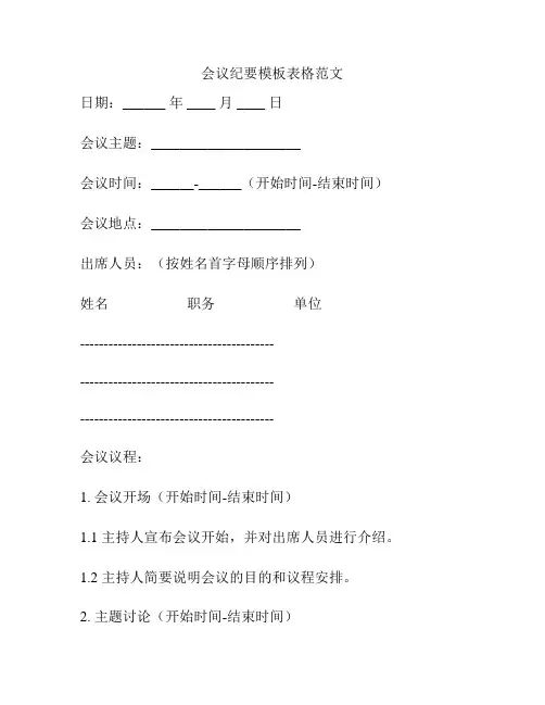 会议纪要模板表格范文