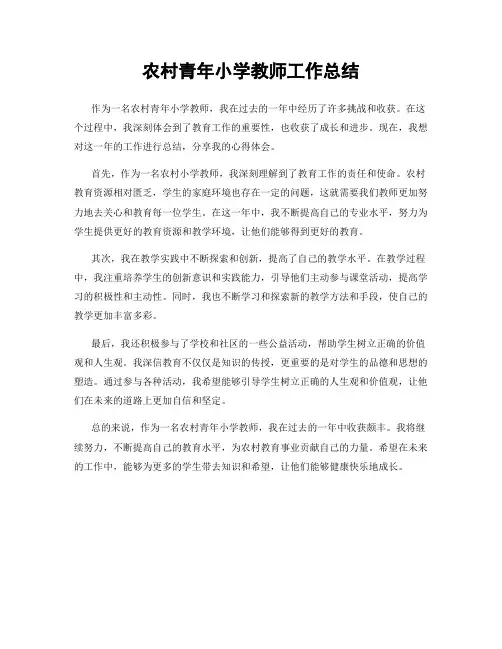 农村青年小学教师工作总结