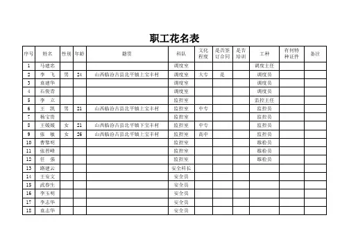 B职工花名表