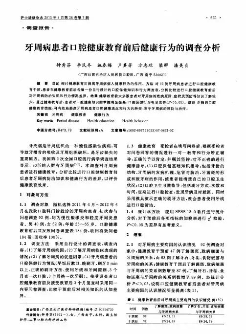 牙周病患者口腔健康教育前后健康行为的调查分析
