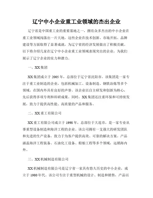 辽宁中小企业重工业领域的杰出企业