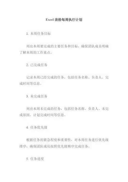 excel表格每周执行计划