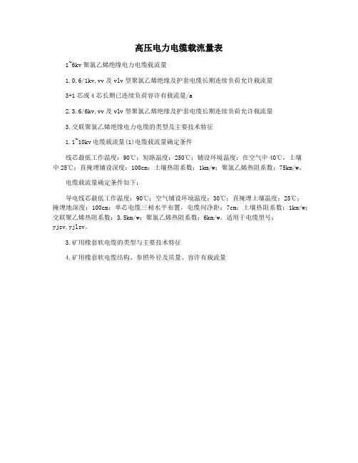 高压电力电缆载流量表