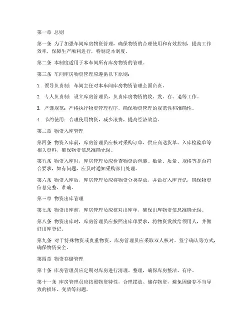 车间库房物资管理制度