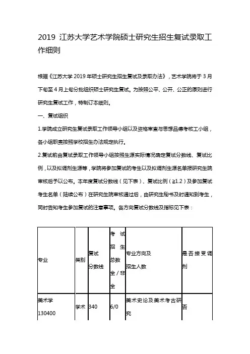 2019江苏大学艺术学院硕士研究生招生复试录取工作细则