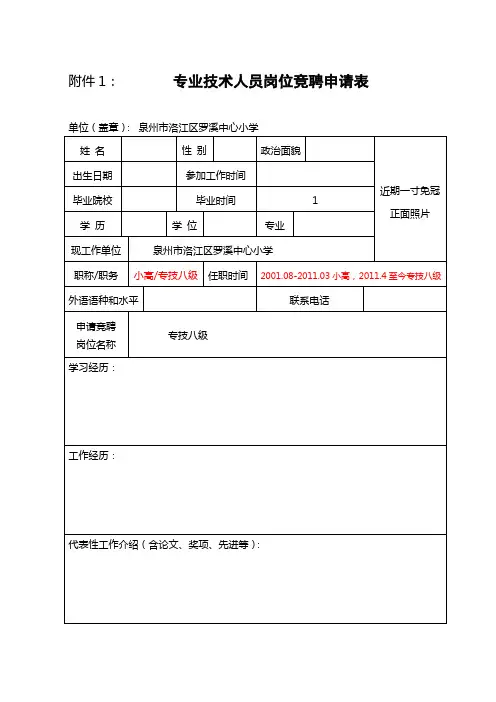 岗位聘用申请表