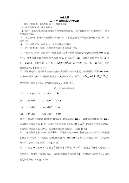 2000-2016东南大学传热学真题全集