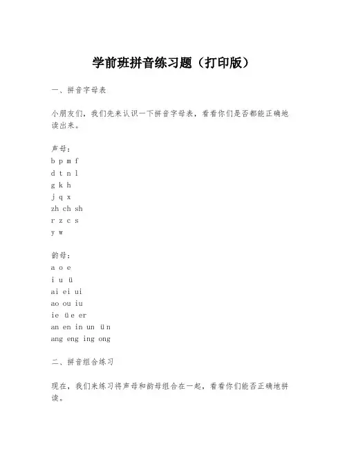 学前班拼音练习题(打印版)