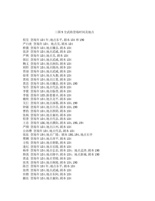 三国志 全武将登场时间及地点