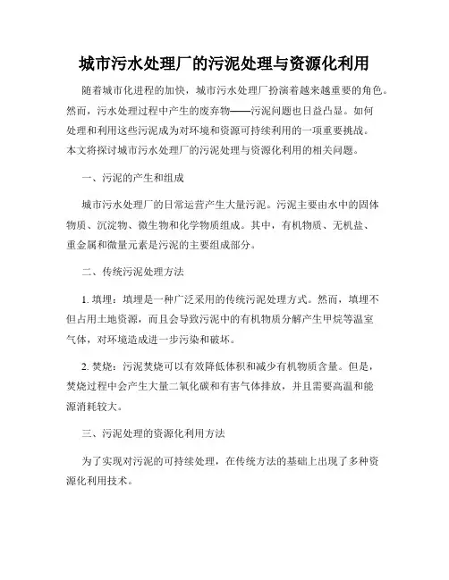 城市污水处理厂的污泥处理与资源化利用