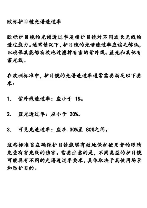 欧标护目镜光谱透过率