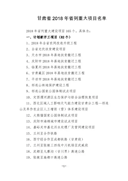 2018年甘肃省重大项目