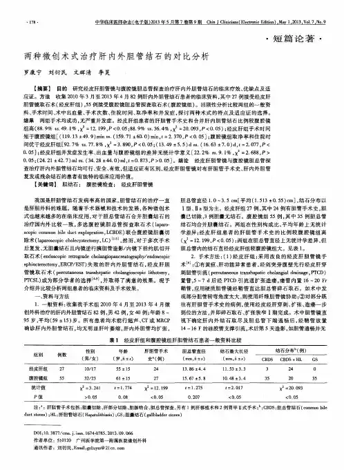 两种微创术式治疗肝内外胆管结石的对比分析