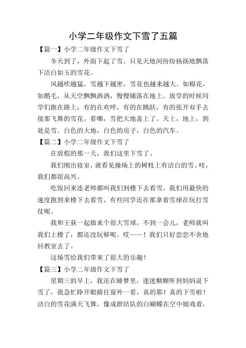 小学二年级作文下雪了五篇