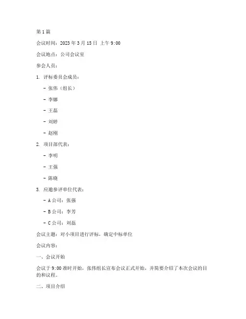 小项目评标会议记录(2篇)