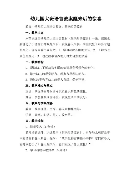 幼儿园大班语言教案醒来后的惊喜