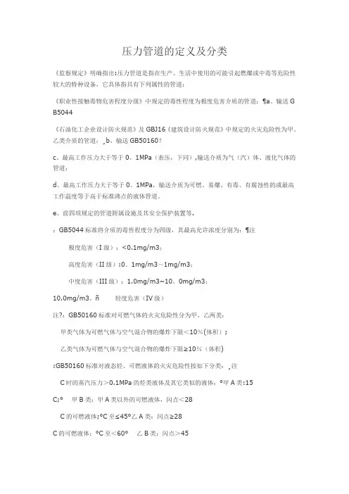 压力管道的定义及分类