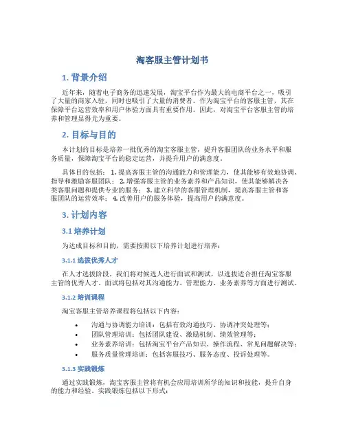 淘客服主管计划书