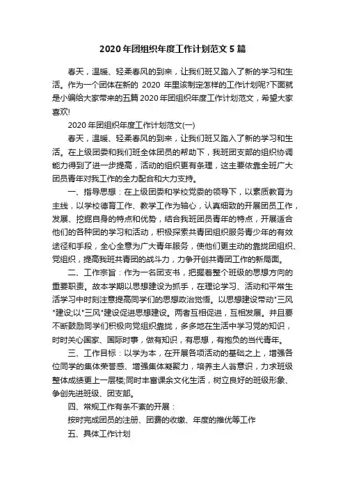 2020年团组织年度工作计划范文5篇