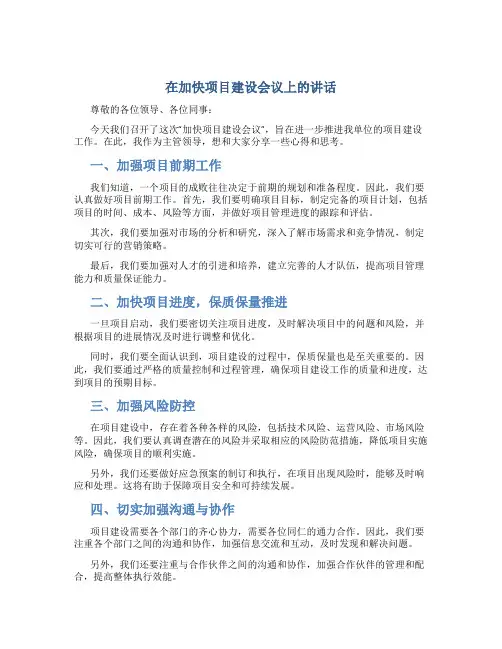 在加快项目建设会议上的讲话
