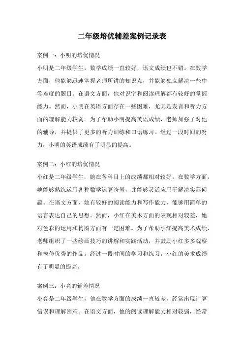 二年级培优辅差案例记录表