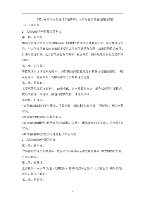 高三地理复习专题讲解：太阳辐射类等值线图的判读