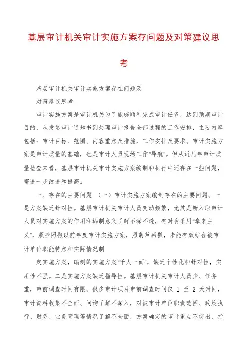 基层审计机关审计实施方案存问题及对策建议思考