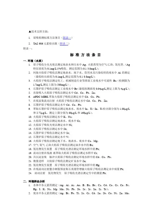 TAS检测方法条目及元素检出限