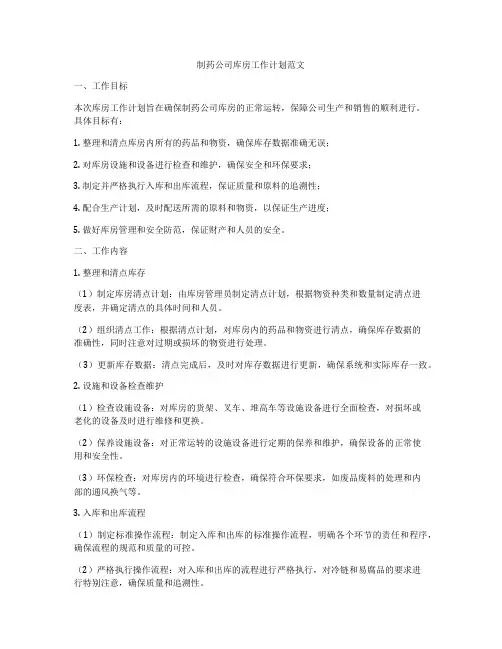 制药公司库房工作计划范文