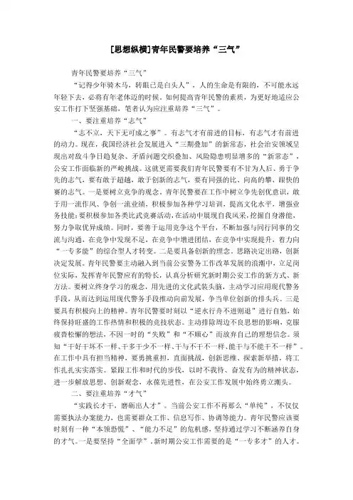 [思想纵横]青年民警要培养“三气”