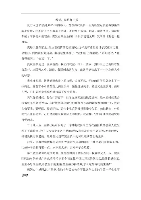2020中考满分作文：希望,就这样成长