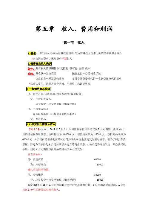 会计考证初级会计师 初级会计实务知识点总结第五章 收入、费用和利润