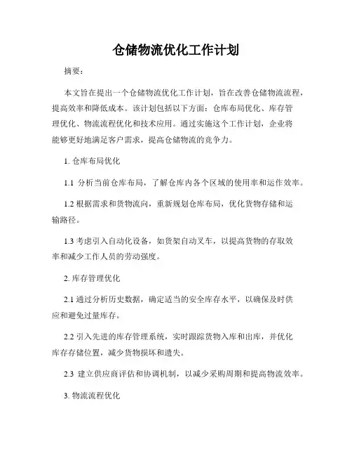 仓储物流优化工作计划