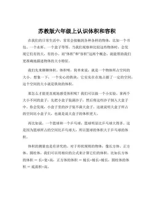 苏教版六年级上认识体积和容积