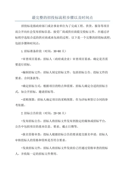 最完整的招投标流程步骤以及时间点